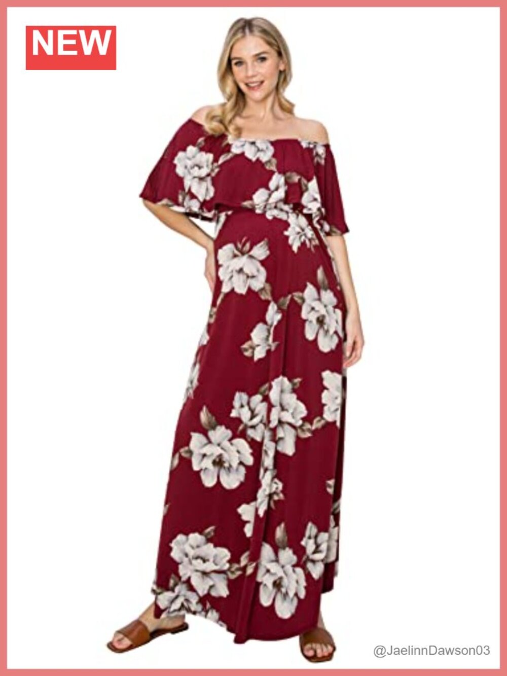 Maternity Ruffle Off Shoulder Maxi Dress 4-Way Stretch Lace Baby Shower